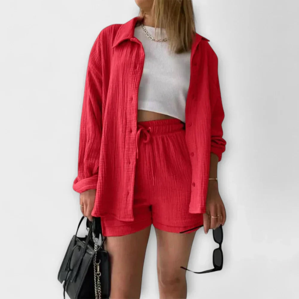 VANESSA 2-PIECE BUTTON UP AND SHORTS SET