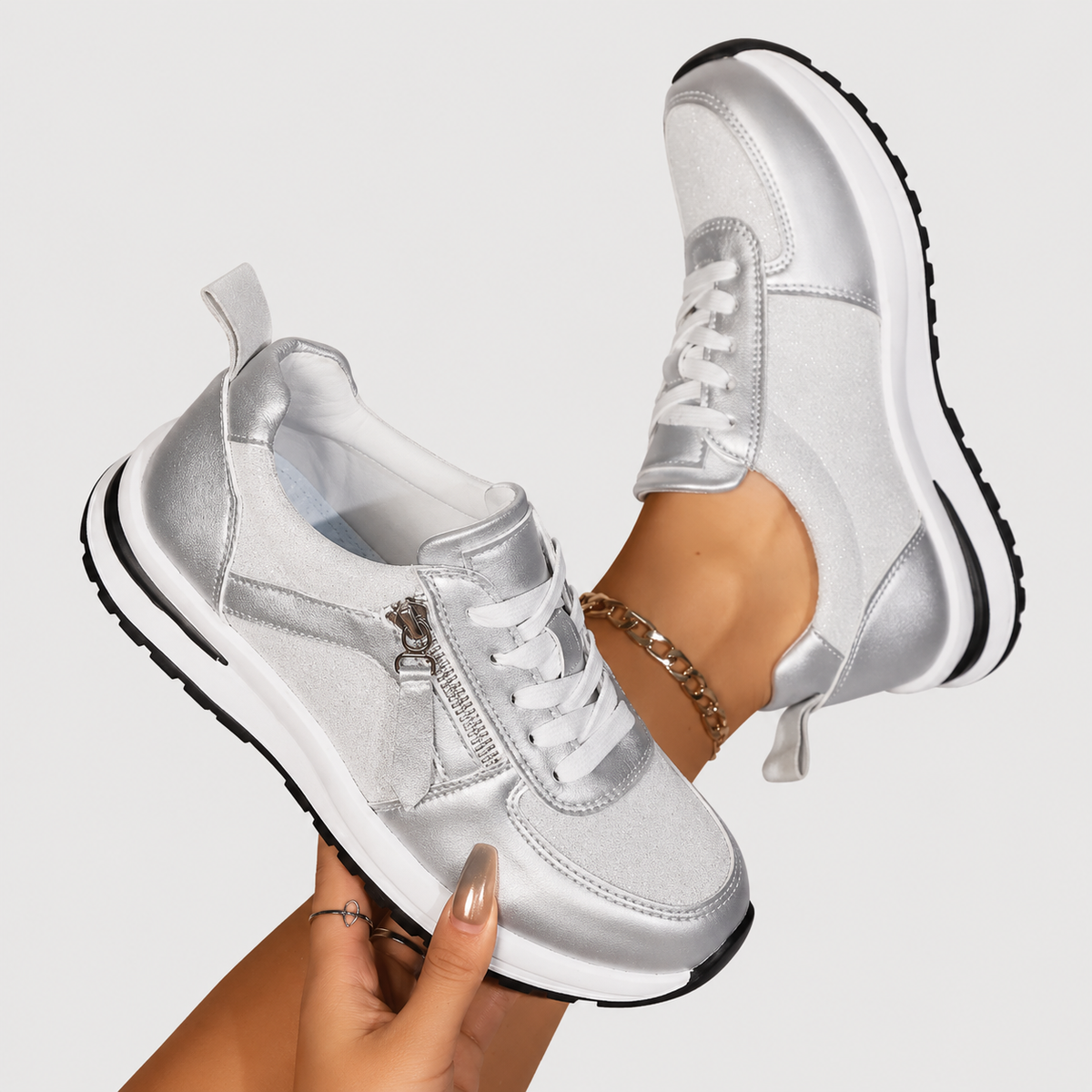 Lace Up Side Zip Platform Sneakers