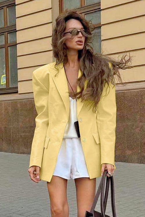 Notch Lapel Padded Shoulder Flap Pocket Oversized Blazer