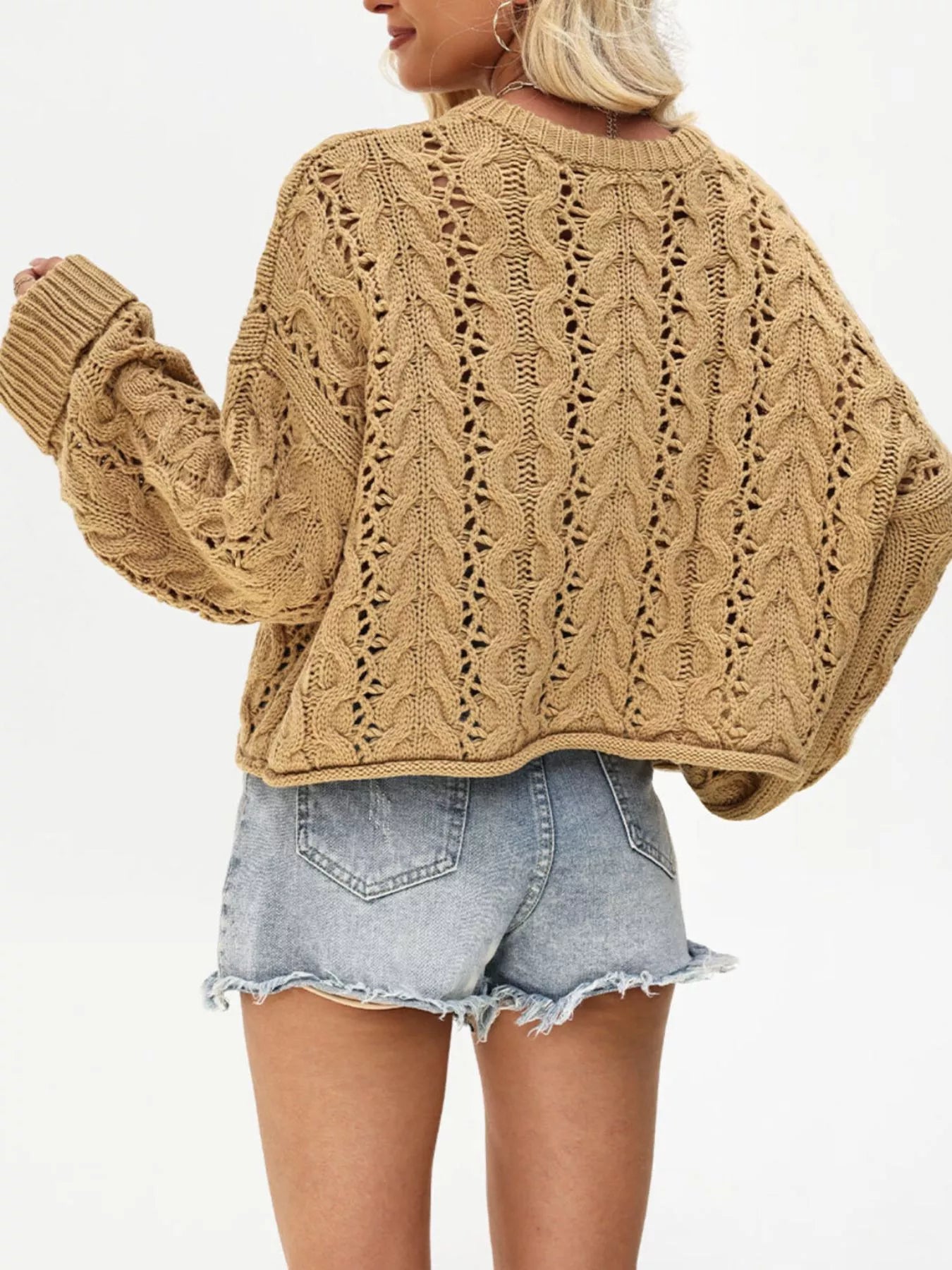 Chic Cable Knit Half-Button Openwork Sweater