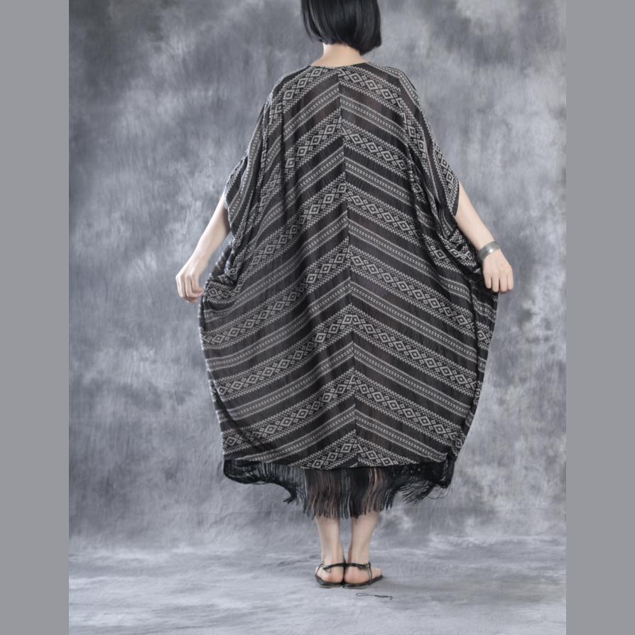 Tasseled linen dresses print linen maxi dress oversize caftans