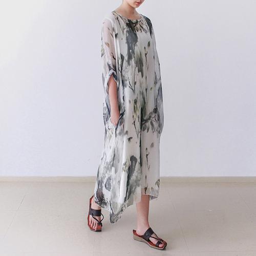 Fall Flowy Chiffon Plus Size Maxi Dress