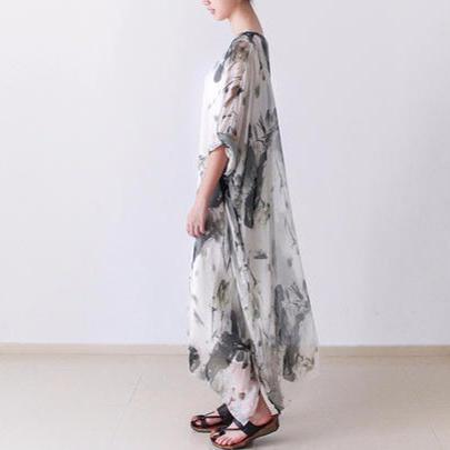 Fall Flowy Chiffon Plus Size Maxi Dress