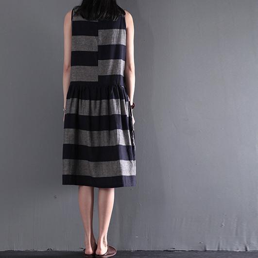 gray strip linen sundress summer sleeveless fit flare dress