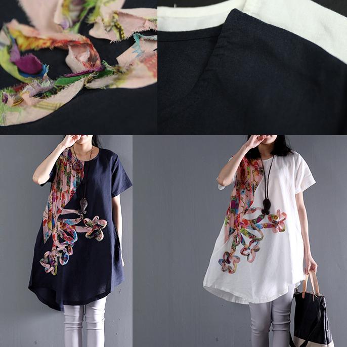 plus size White linen summer blouse shirt dress floral sundress