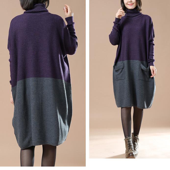 plus size purple sweaters cute turtle neck knit dresses