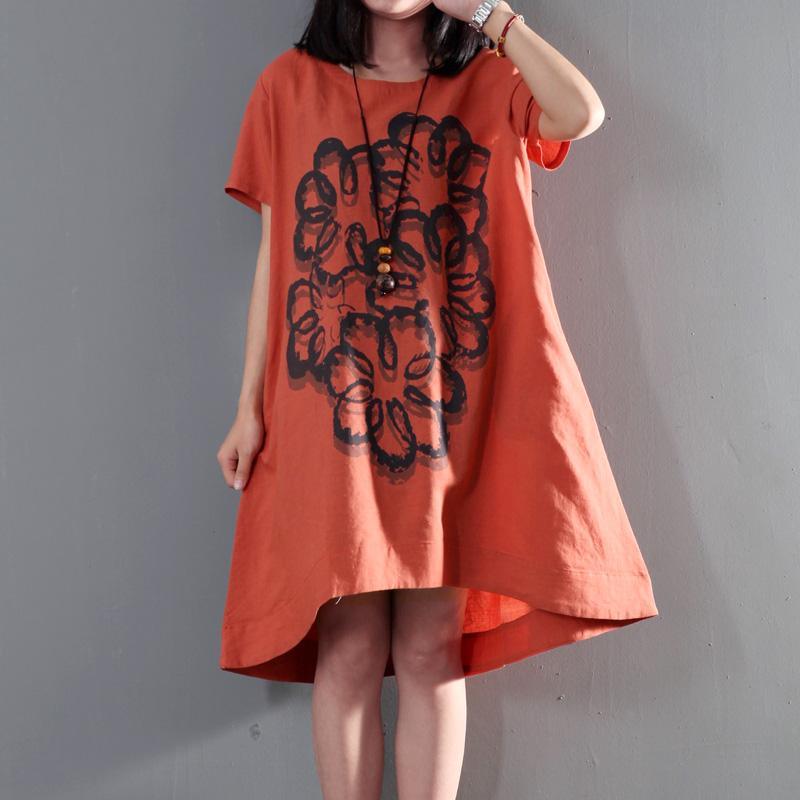 red oversize print summer dresses short sleeve sundress short caftan