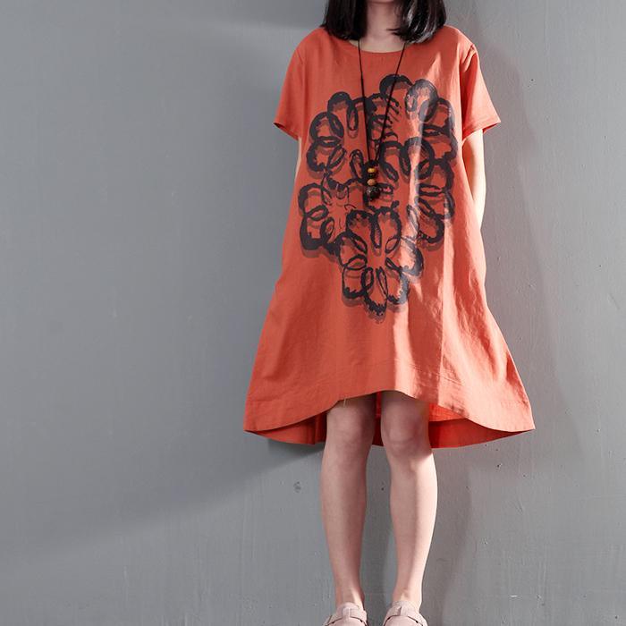 red oversize print summer dresses short sleeve sundress short caftan
