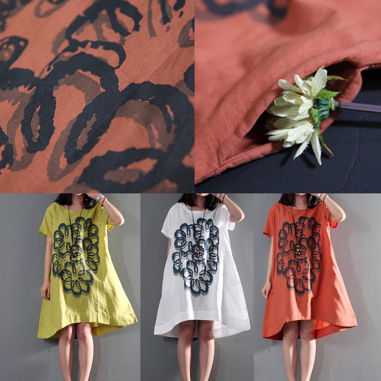 red oversize print summer dresses short sleeve sundress short caftan