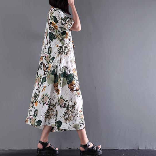 New Summer Maxi Dress Print Linen Dresses Plus Size Sundress