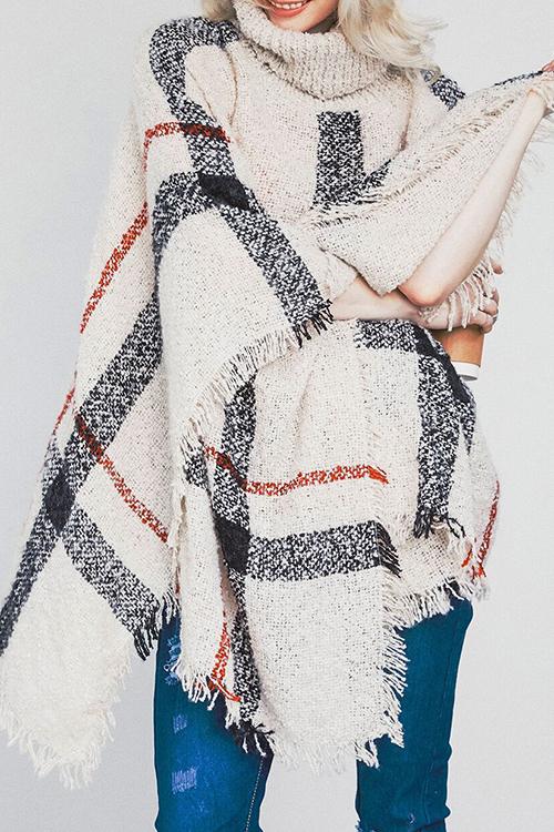 Stripe Tassel Loose High Collar Sweaters