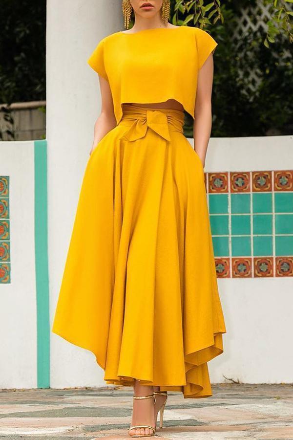 High Waist Pockets Bow Tie Skirts