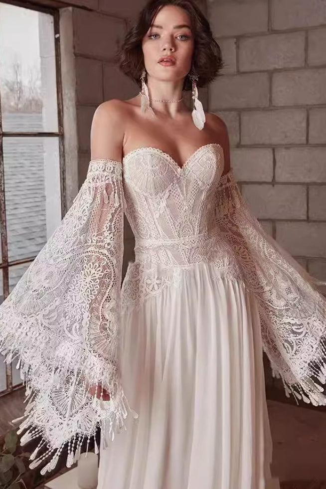Strapless Lace Long Sleeve Wedding Dress