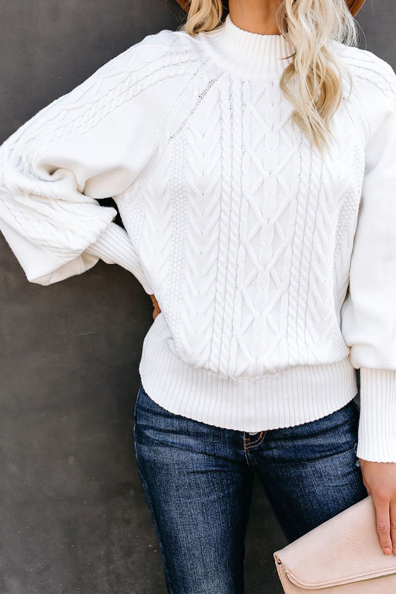 Mid-high Neck Cable Knit Pullover Sweater