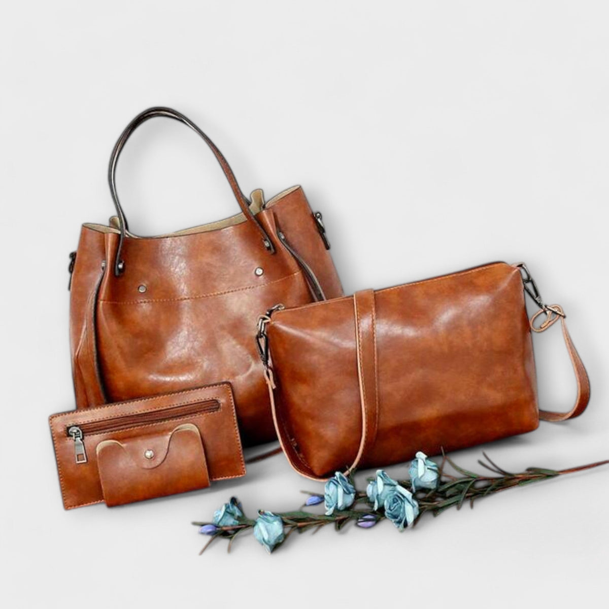Faux Leather Tote Crossbody and Pouch Four Piece Bag Set