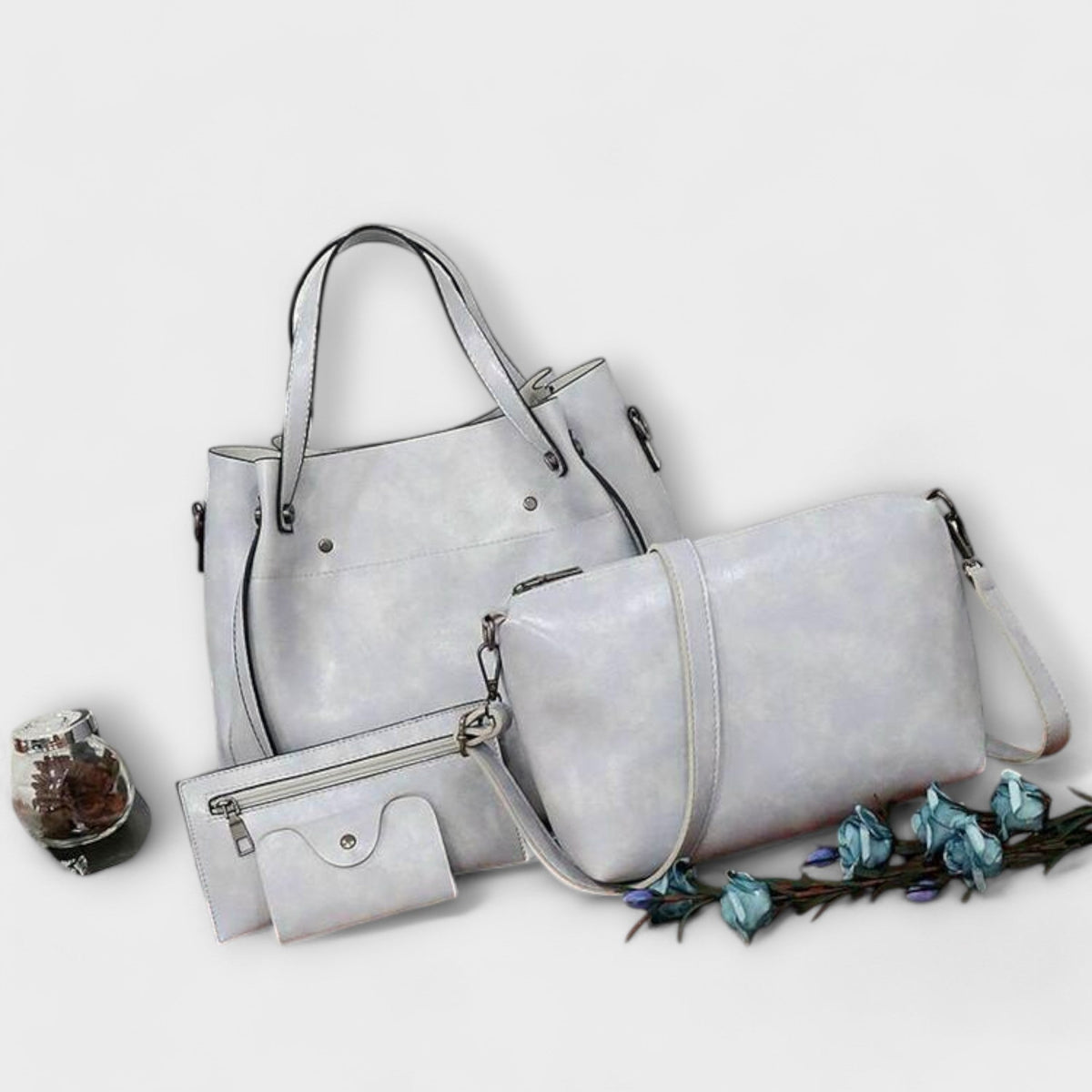 Faux Leather Tote Crossbody and Pouch Four Piece Bag Set
