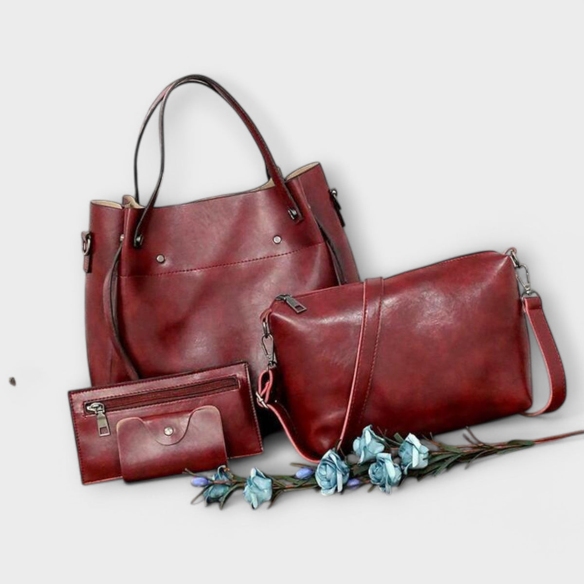 Faux Leather Tote Crossbody and Pouch Four Piece Bag Set
