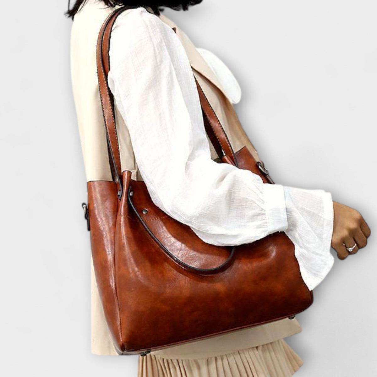 Faux Leather Tote Crossbody and Pouch Four Piece Bag Set