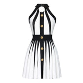 Golden Buttons Patchwork Party Dress White / Xs Partydress-241208