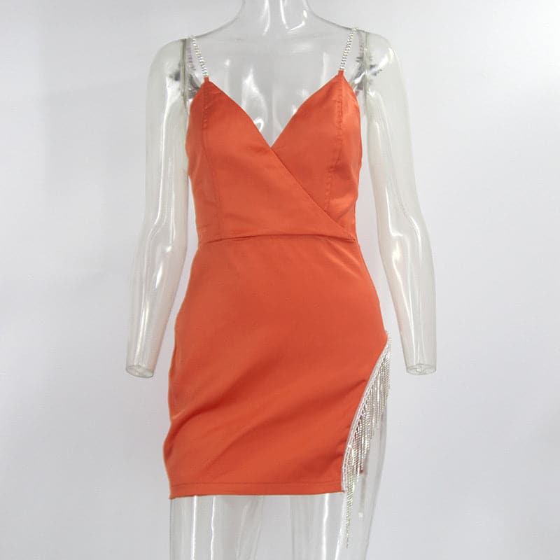 2022 Satin Dress Women Glitter Diamond Club Party Mini Dresses