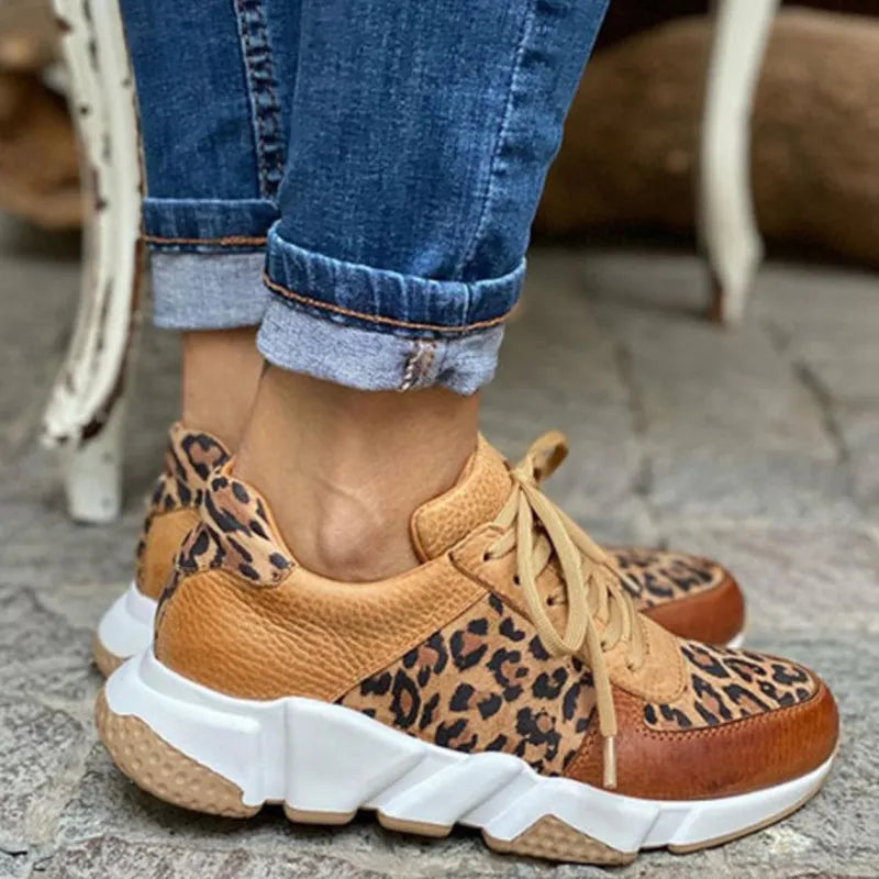 Leopard Print Lace Up Chunky Sole Sneakers