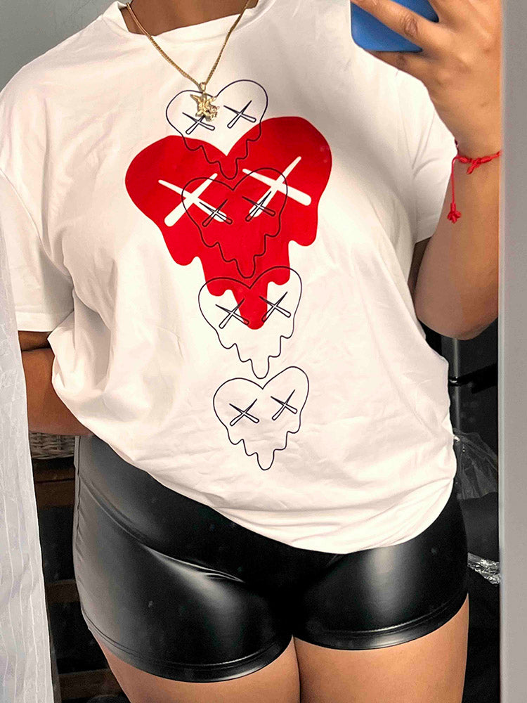 Dripping Heart Graphic Crew Neck Short Sleeve Oversized T-Shirt 2