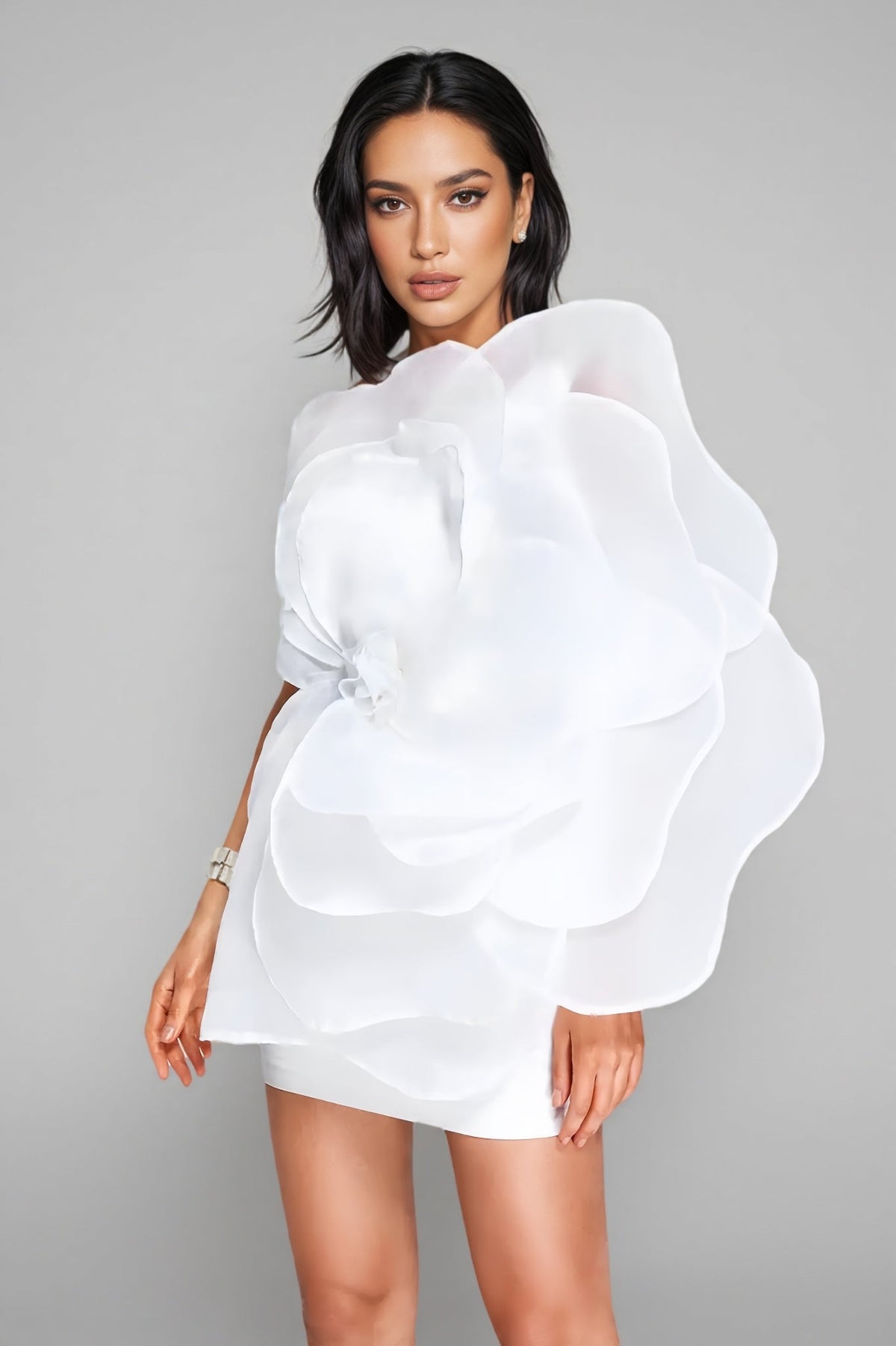 Oversized Organza Flower Applique Strapless Mini Tube Dress 3