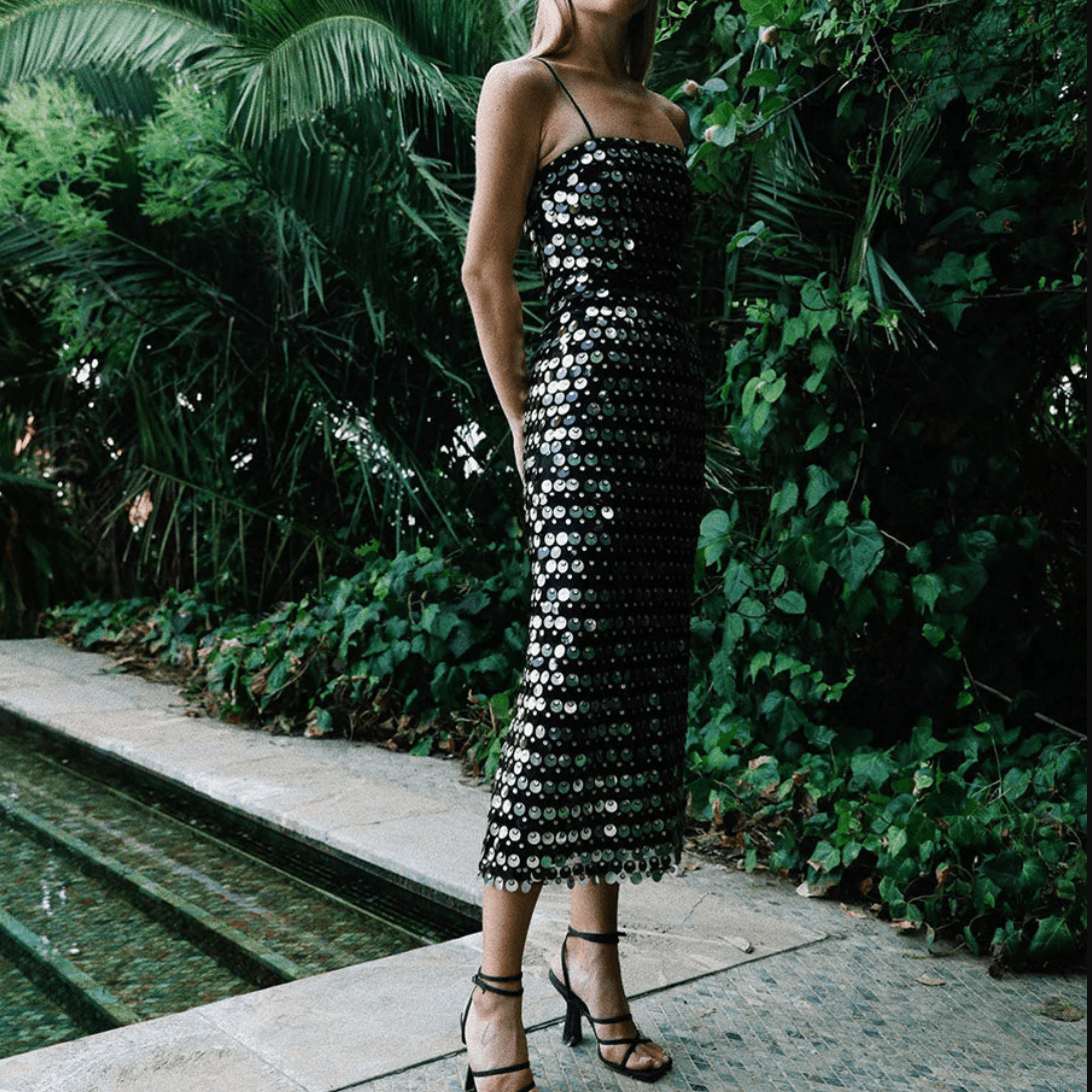 Attention Hologram Sequin Midi Dress