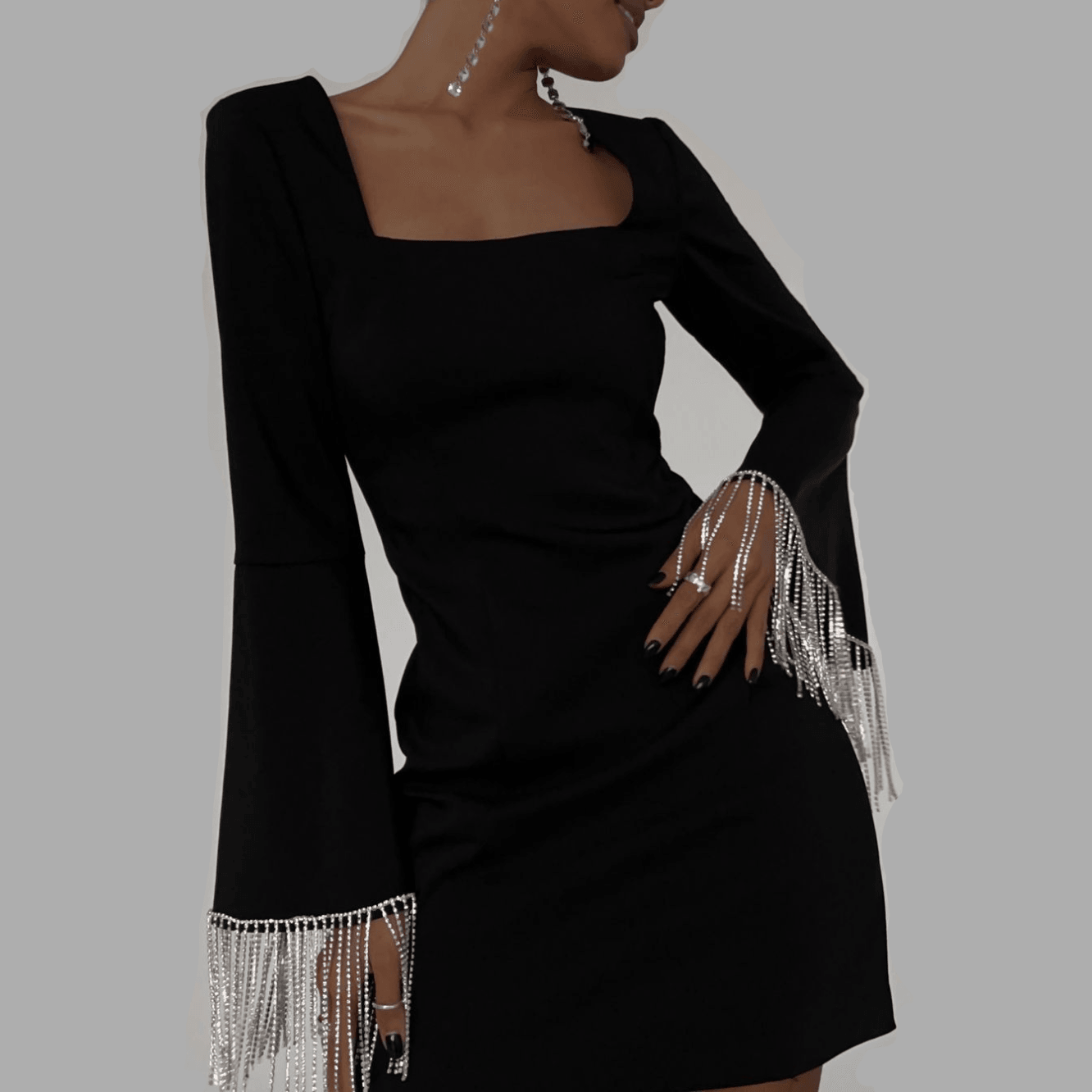 Festive Gem Sparkle Diamond Chain Backless Mini Dress 4
