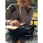 Plaid Round Neck Loose Knit Cardigan