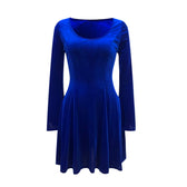 Solid Color U Neck Long Sleeve High Waist Velvet Midi Dress - View 4