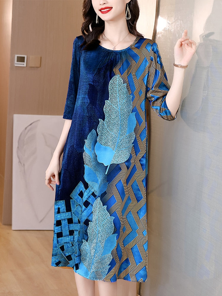 Plus Size Vintage Casaul Natural Silk Party Dress