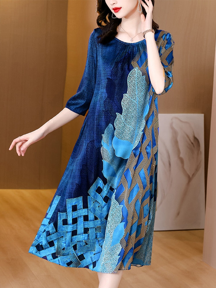 Plus Size Vintage Casaul Natural Silk Party Dress