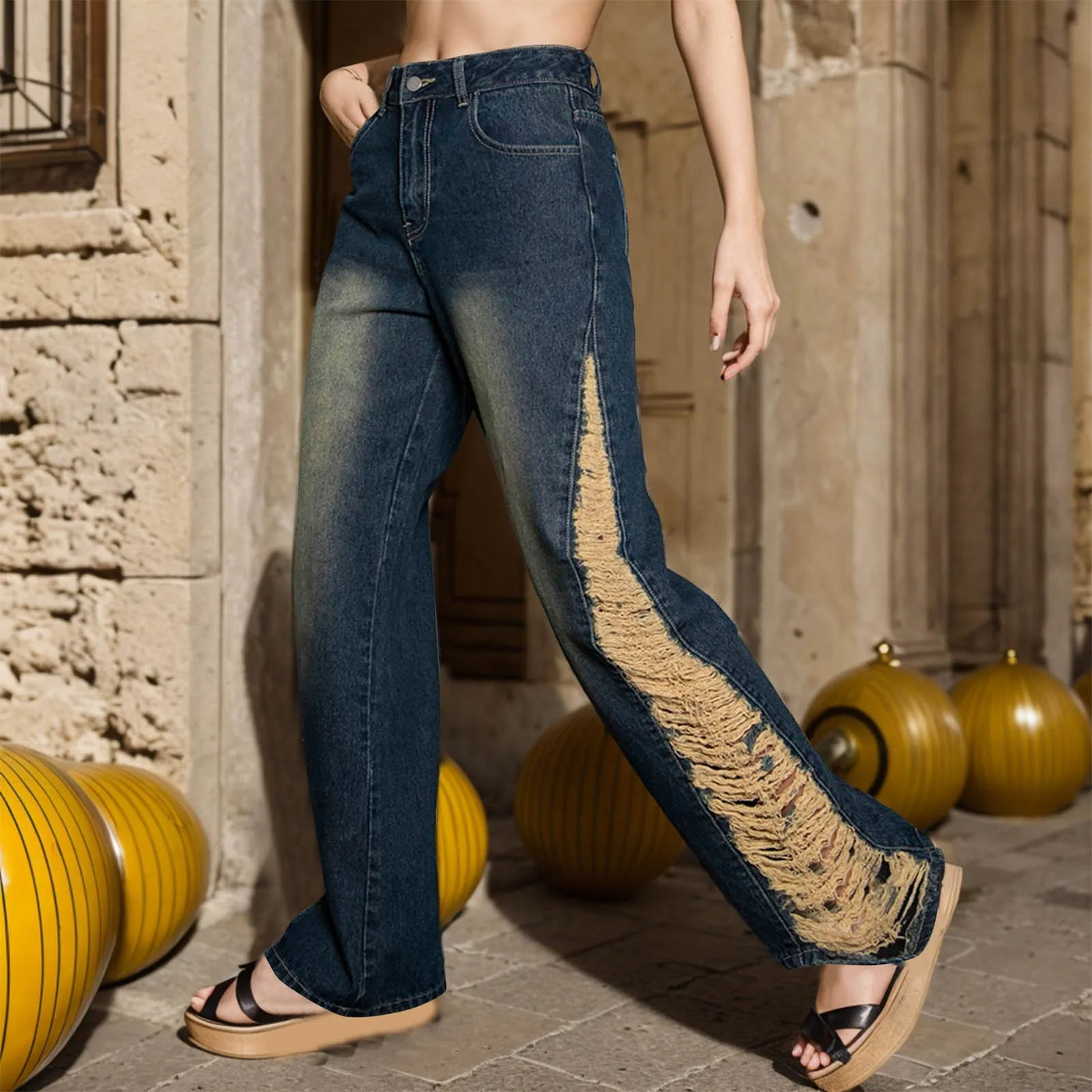 2024 High Waist Stretchy Denim Jeans Dark Blue / Xs