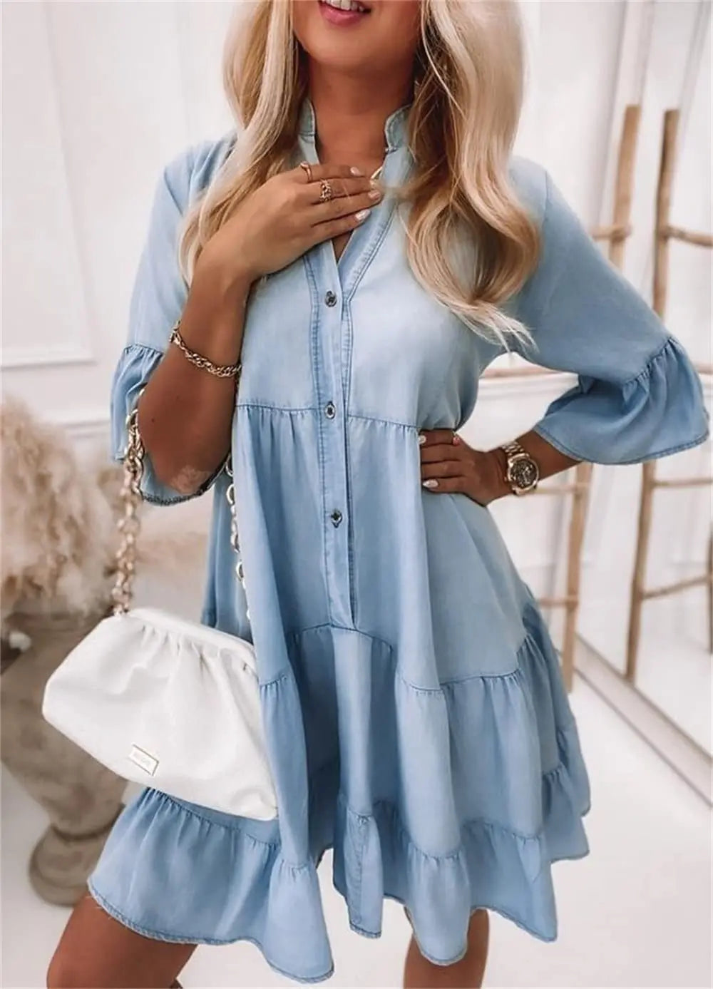 Elsa Minimalist Denim Dress Chic Silhouette Collection