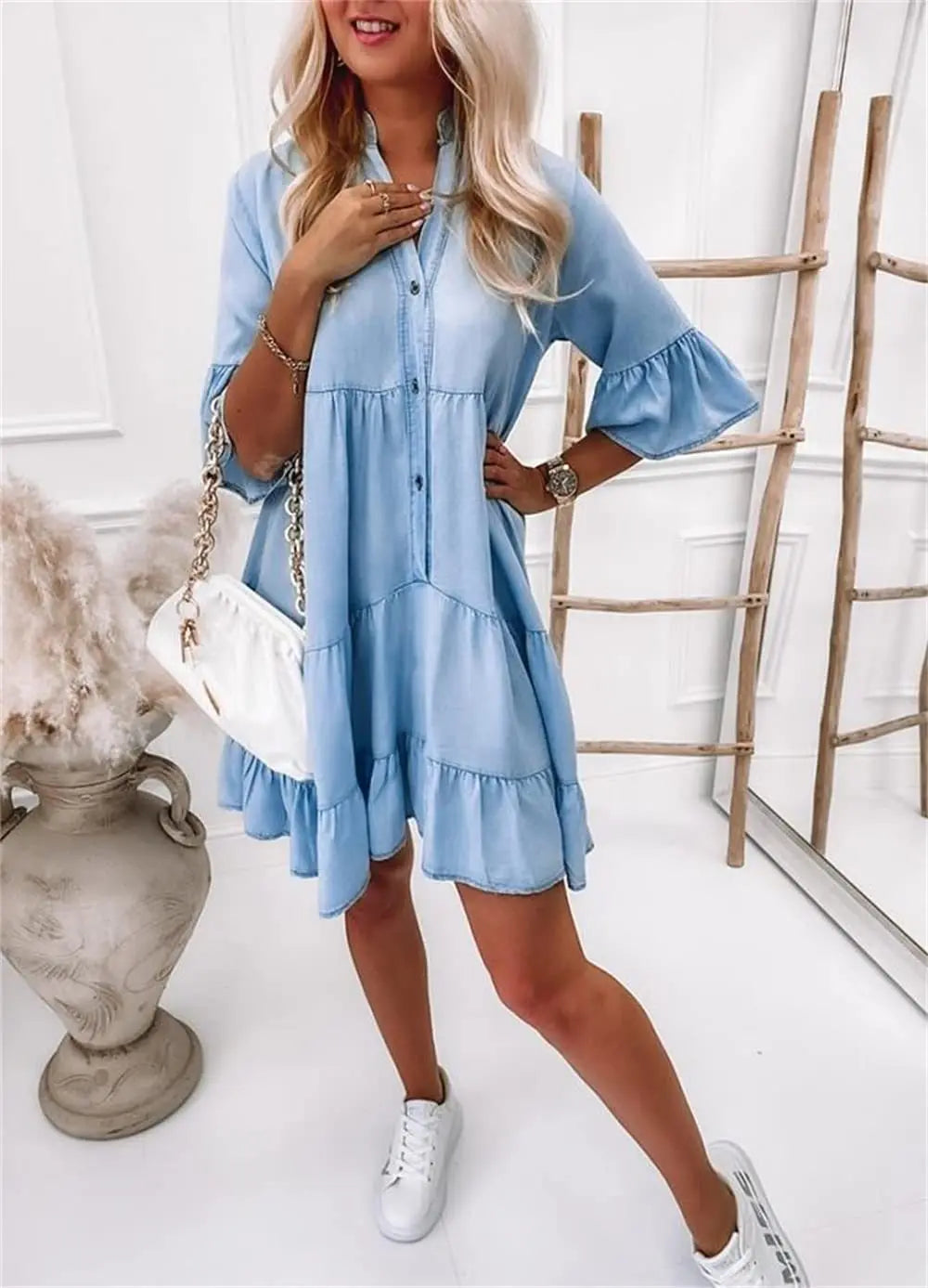 Elsa Minimalist Denim Dress Chic Silhouette Collection