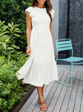 Smocked Flutter Sleeve Tiered Midi Dress 17