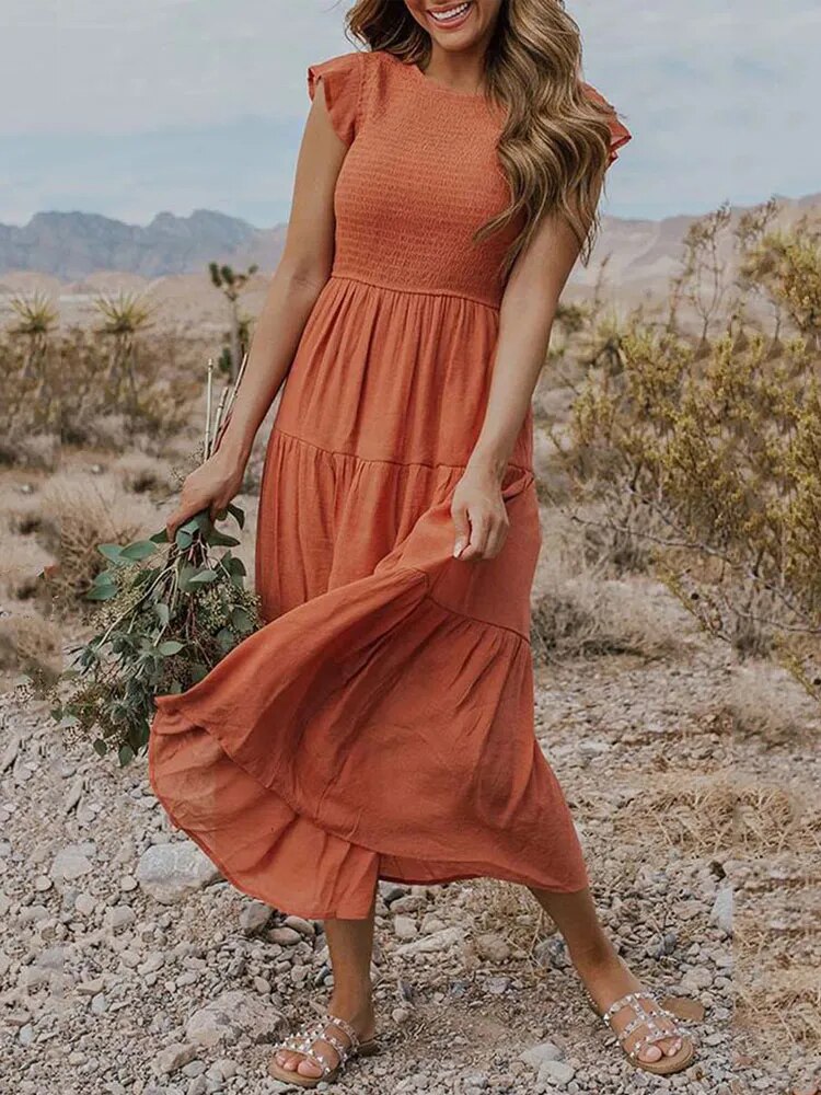 Smocked Flutter Sleeve Tiered Midi Dress 11