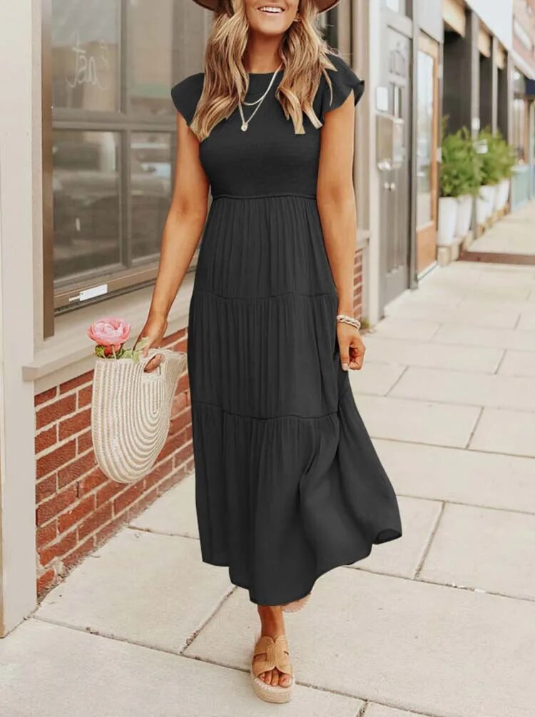 Smocked Flutter Sleeve Tiered Midi Dress 2