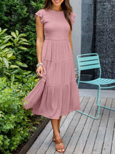 Smocked Flutter Sleeve Tiered Midi Dress 14