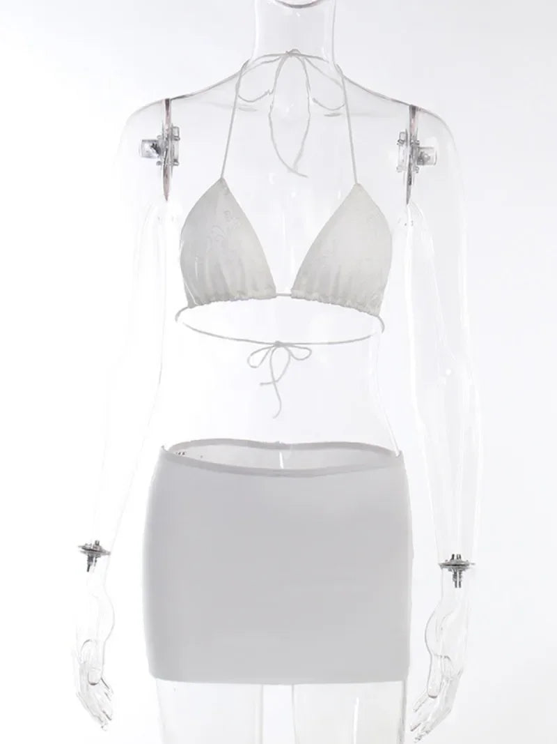 Summer Hollow Out Halter Bandage Lace Dress