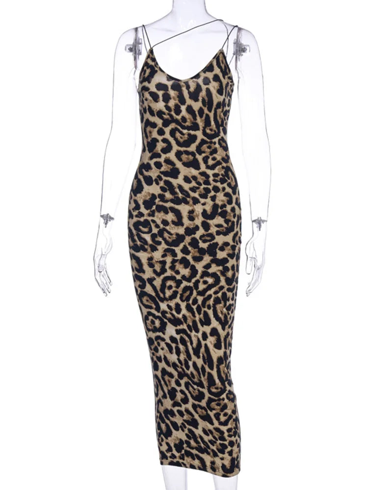 Leopard print Vneck spring Christmas outfits Midi Dresses