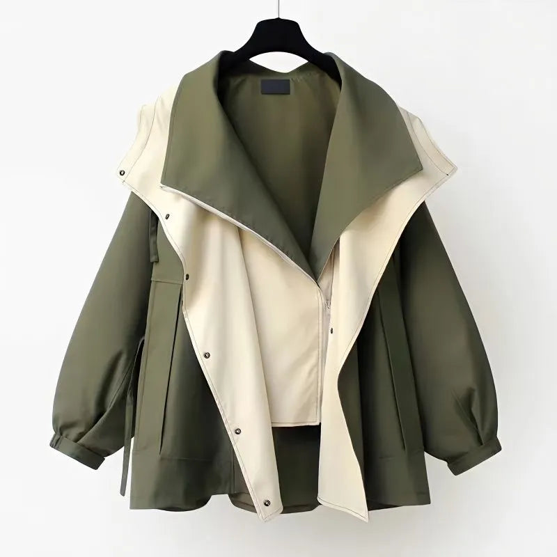 Contrast Collar Button Front Drawstring Windbreaker Jacket