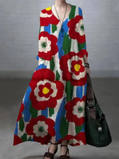 V-Neck Long Sleeve Pocket Drop Waist Maxi Dress 8