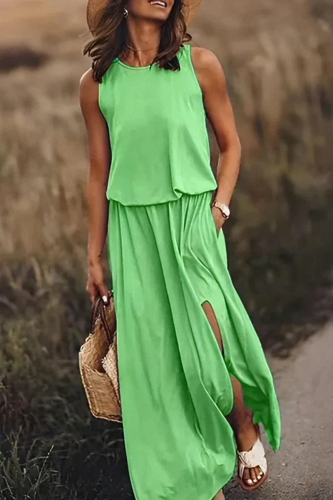 Celia Effortless Dress Round Neck Evening Wear Edit