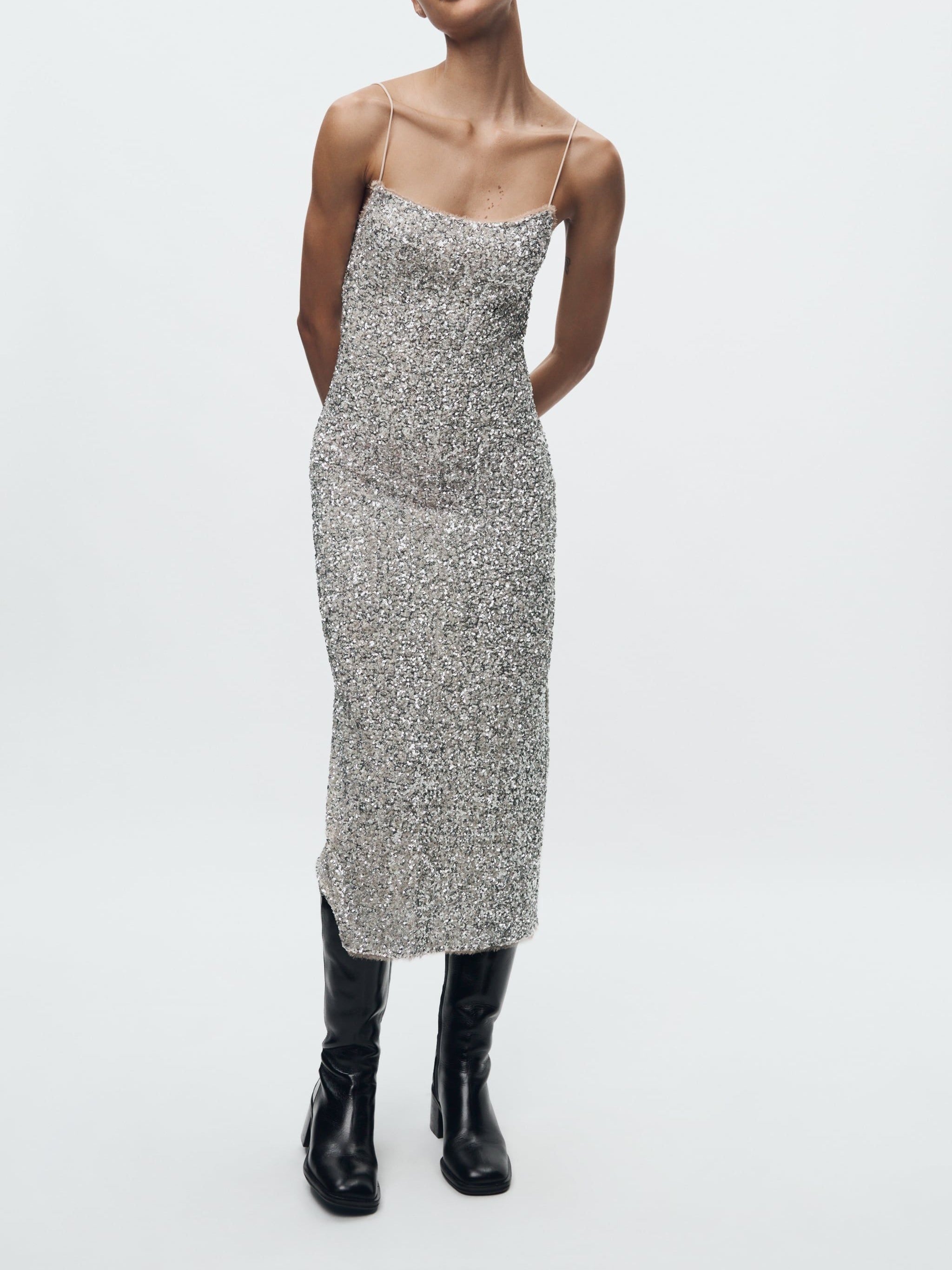 Sequin Spaghetti Strap Slip Midi Dress