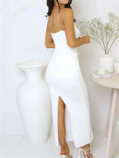 Women Long Ruched Sleeveless Slim Solid Summer Party Back Split Clubwear Female Maxi Dress