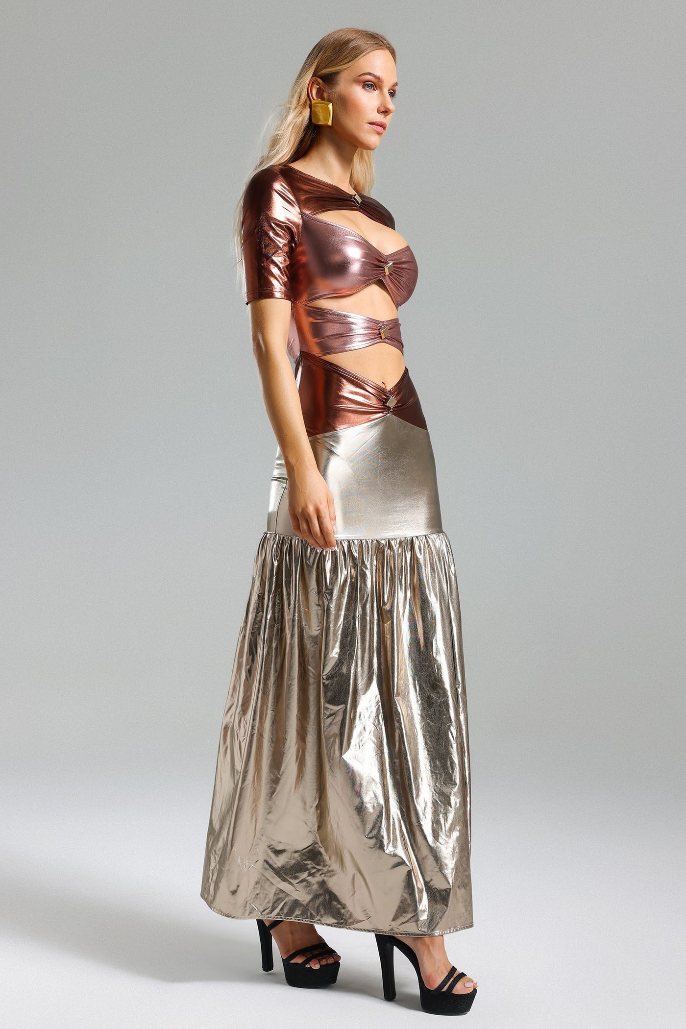 Metallic Cut Out Maxi Dress - View 5