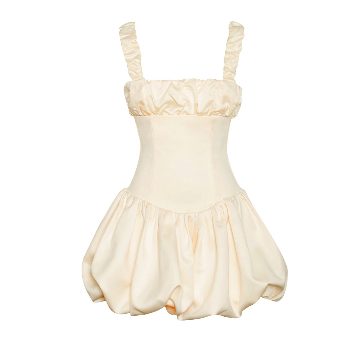 Satin Square Neck Ruffle Strap Corset Bubble Hem Mini Dress 17