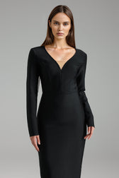 V-Neck Long Sleeve Bandage Maxi Dress - View 2